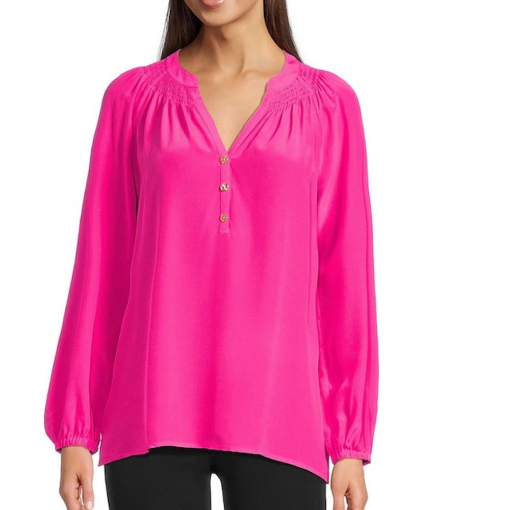 Lilly Pulitzer 100% Silk Elsa Notch Neck Long Sleeve Blouse